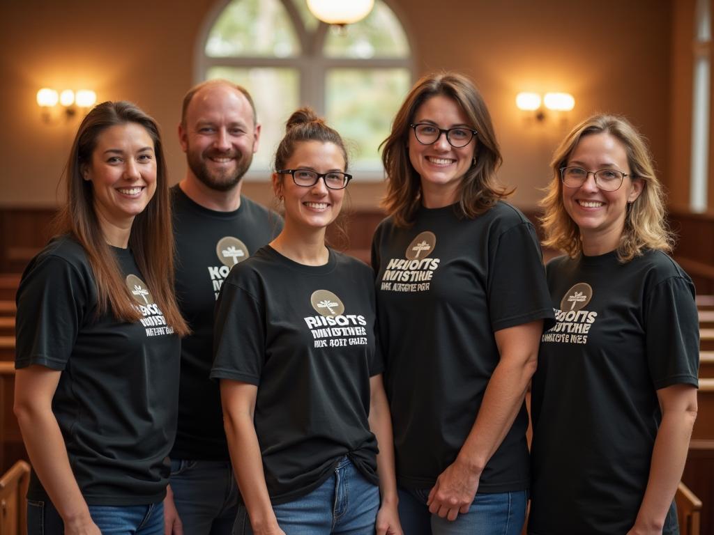 Church volunteers wearing branded ministry apparel
