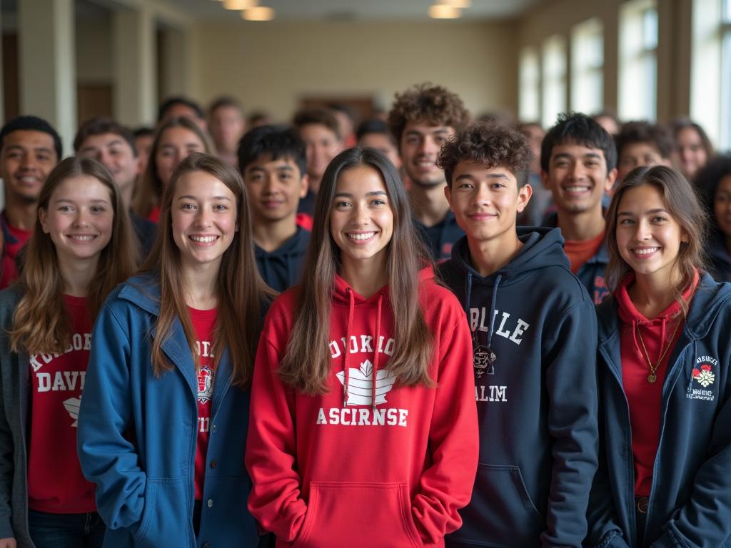 Students wearing school spirit wear